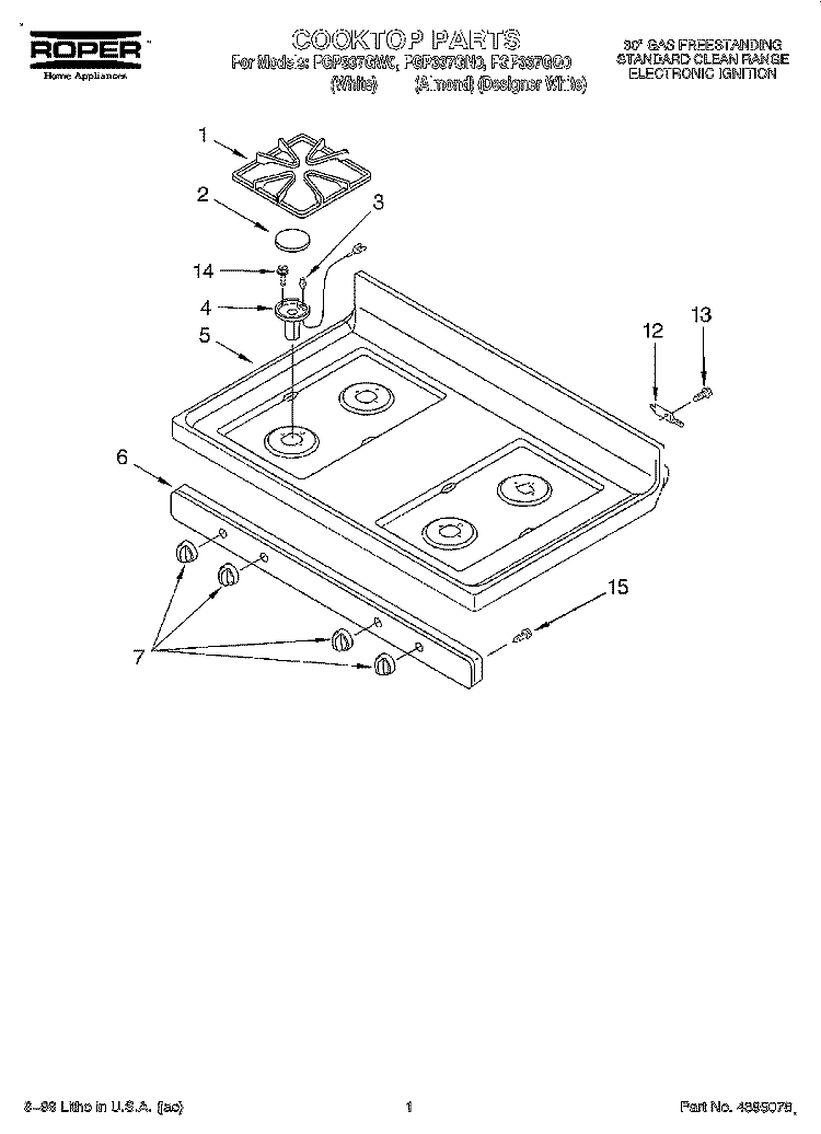 COOKTOP Diagram and Parts List for FGP337GN0  Roper Range
