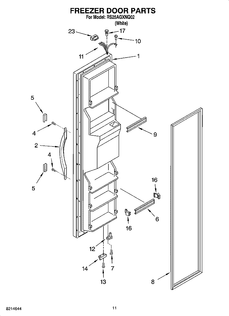 FREEZER DOOR PARTS Diagram and Parts List for RS25AGXNQ02  Roper Refrigerator