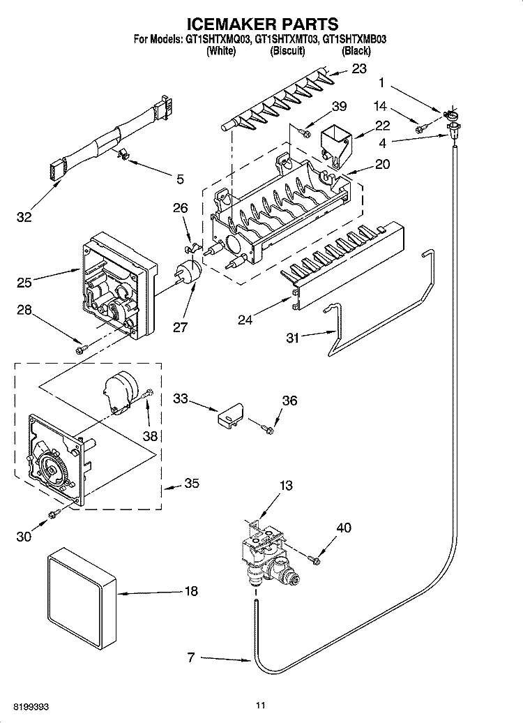ICEMAKER PARTS Diagram and Parts List for GT1SHTXMT03  Whirlpool Refrigerator