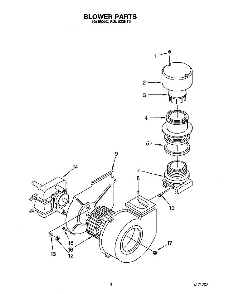 BLOWER Diagram and Parts List for KUDB23HY0  KitchenAid Dishwasher