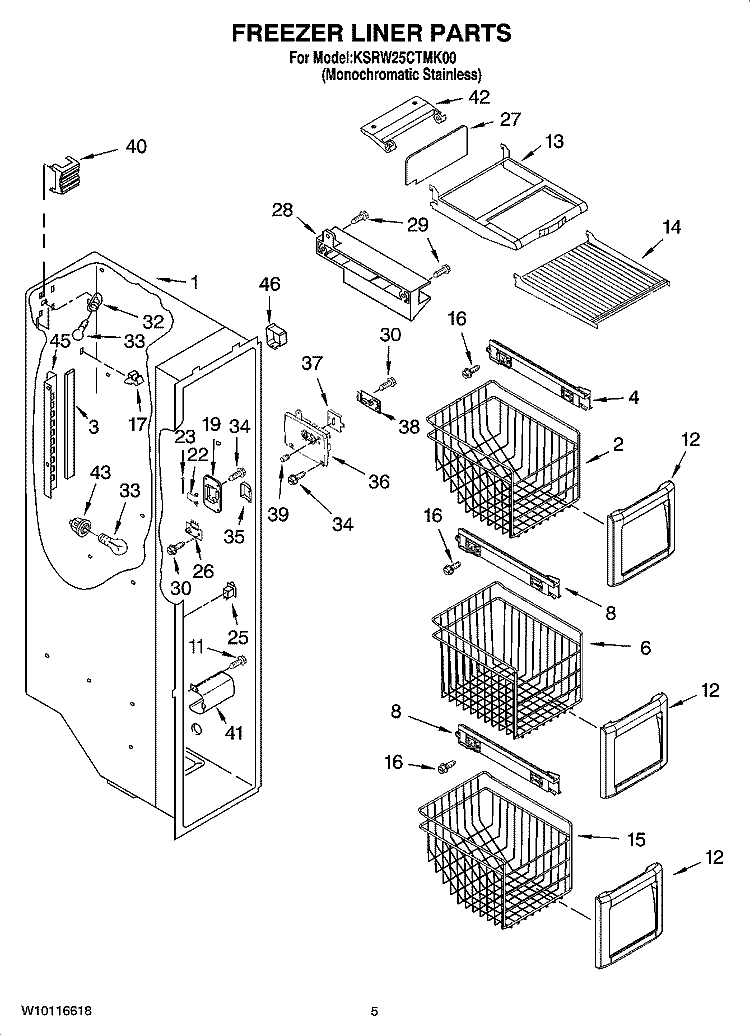 FREEZER LINER PARTS Diagram and Parts List for KSRW25CTMK00  KitchenAid Refrigerator