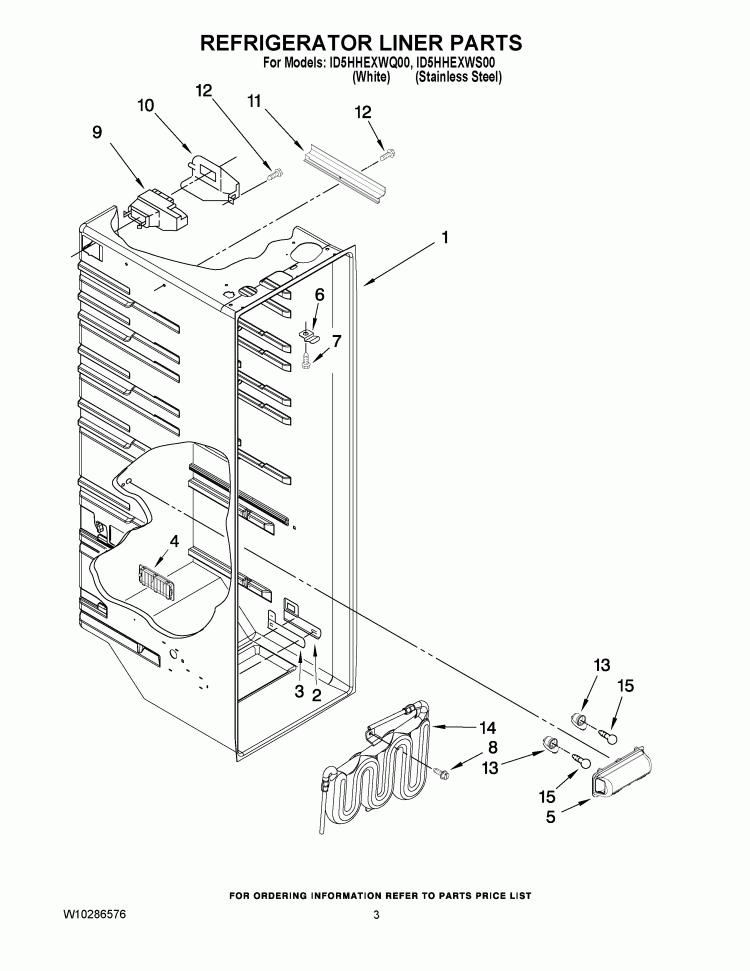 REFRIGERATOR LINER PARTS Diagram and Parts List for ID5HHEXWS00  Whirlpool Refrigerator