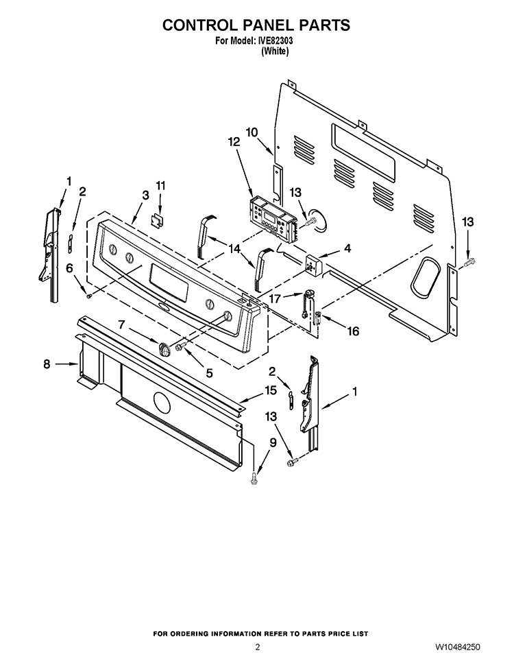 CONTROL PANEL PARTS Diagram and Parts List for IVE82303  Inglis Range