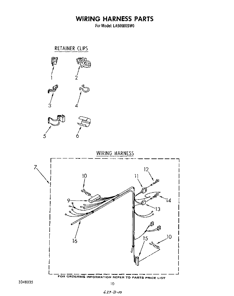 WIRING HARNESS Diagram and Parts List for LA5668XSW0  Whirlpool Washer
