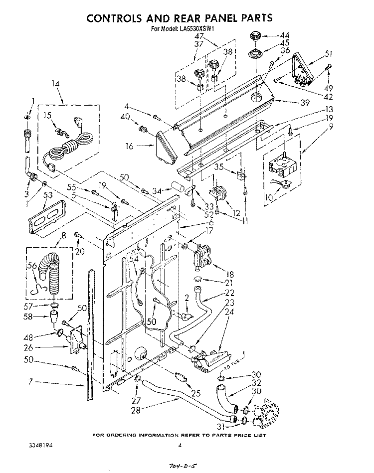 CONTROLS AND REAR PANEL Diagram and Parts List for LA5530XSW1  Whirlpool Washer