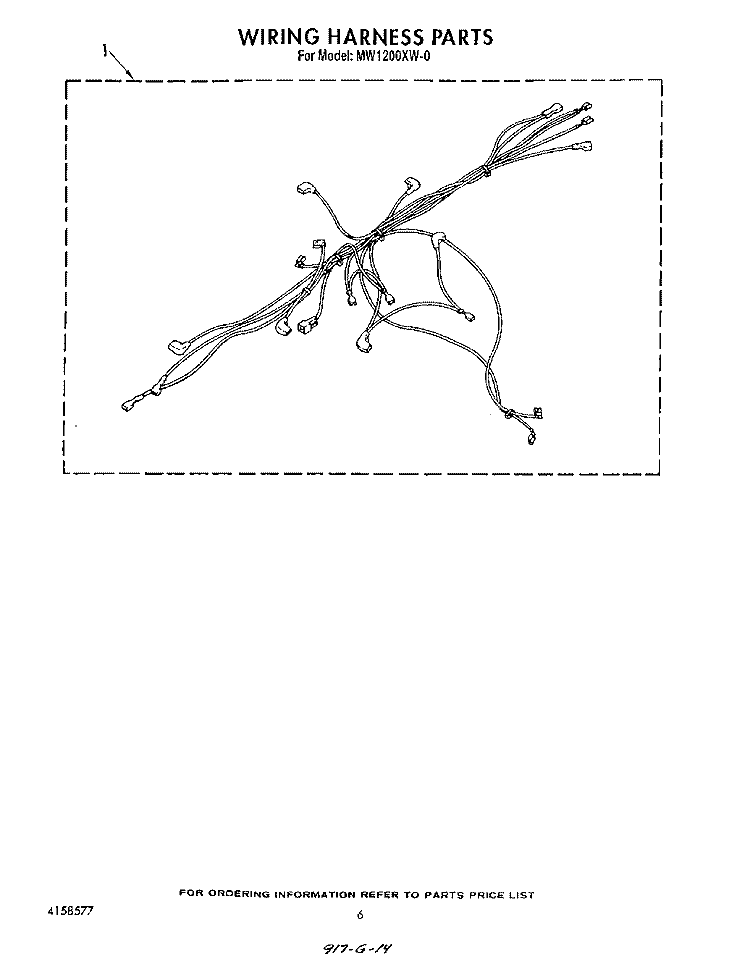 WIRING HARNESS , LIT/OPTIONAL Diagram and Parts List for MW1200XW0  Whirlpool Microwave