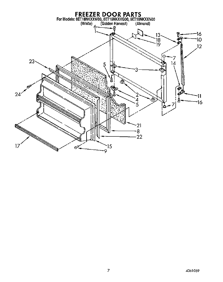 FREEZER DOOR Diagram and Parts List for 8ET18NKXXW00  Whirlpool Refrigerator