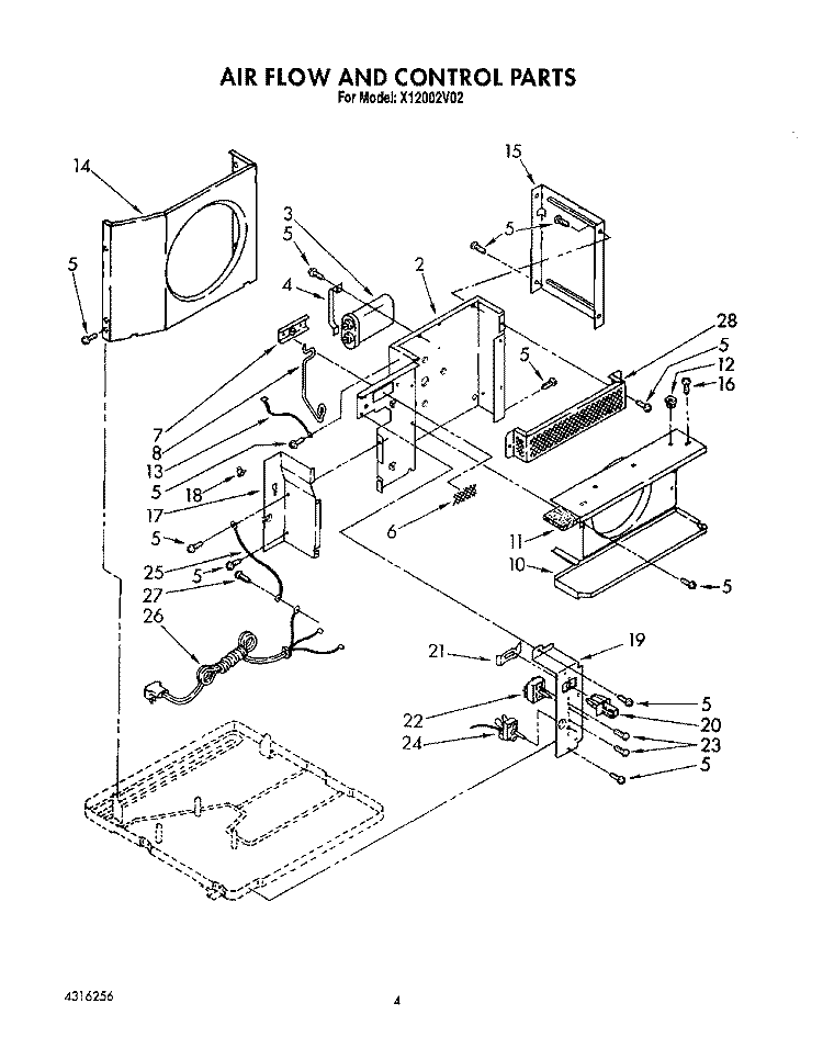AIR FLOW AND CONTROL Diagram and Parts List for X12002V02  Roper Air Conditioner