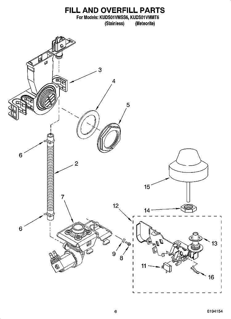 FILL AND OVERFILL PARTS Diagram and Parts List for KUDS01VMMT6  KitchenAid Dishwasher