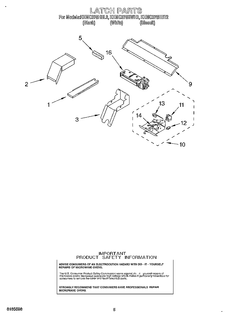 LATCH Diagram and Parts List for KEMC378HBL2  KitchenAid Microwave Oven Combo