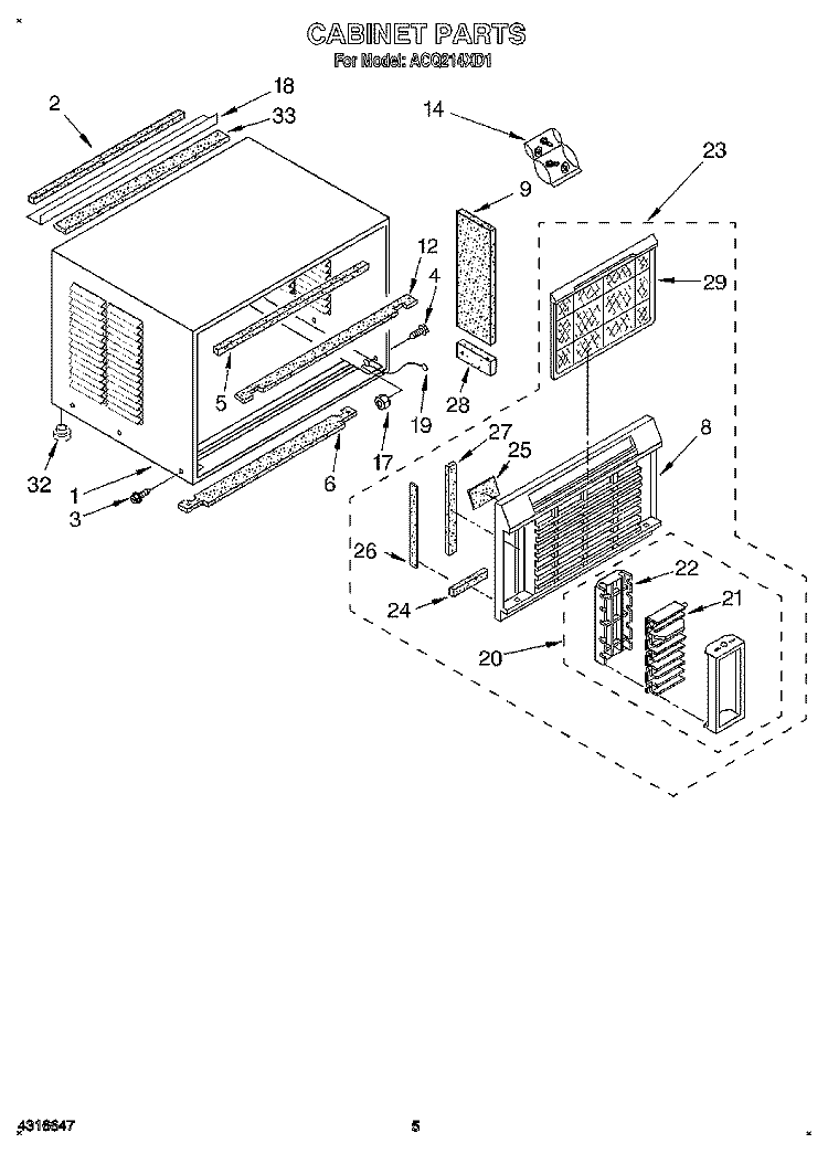 CABINET Diagram and Parts List for ACQ214XD1  Whirlpool Air Conditioner