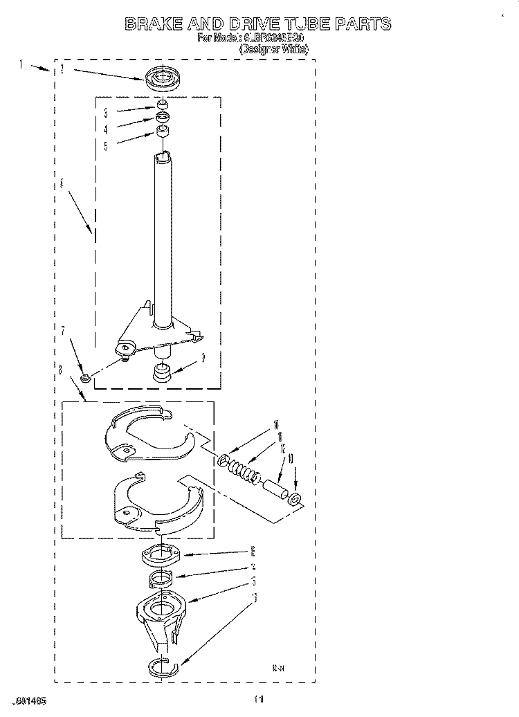 BRAKE AND DRIVE TUBE Diagram and Parts List for 6LBR6245EQ0  Whirlpool Washer