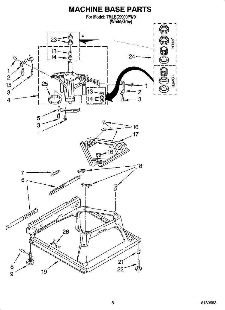 MACHINE BASE PARTS Diagram and Parts List for 7MLSC9000PW0  Whirlpool Washer