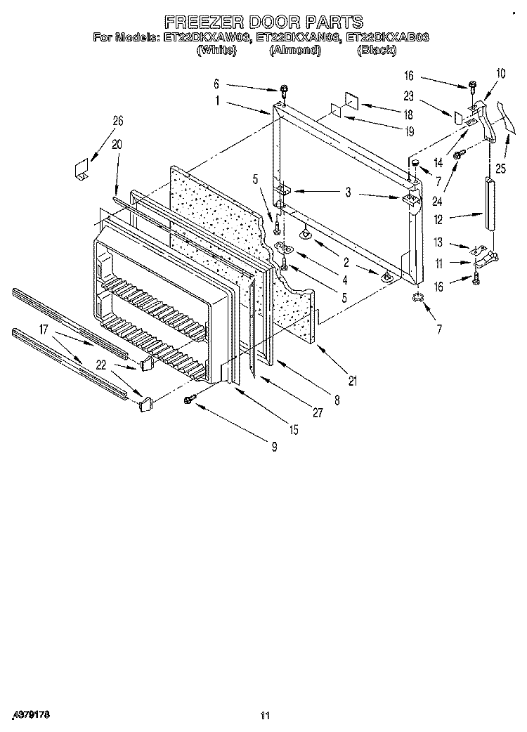 FREEZER DOOR Diagram and Parts List for ET22DKXAW03  Whirlpool Refrigerator