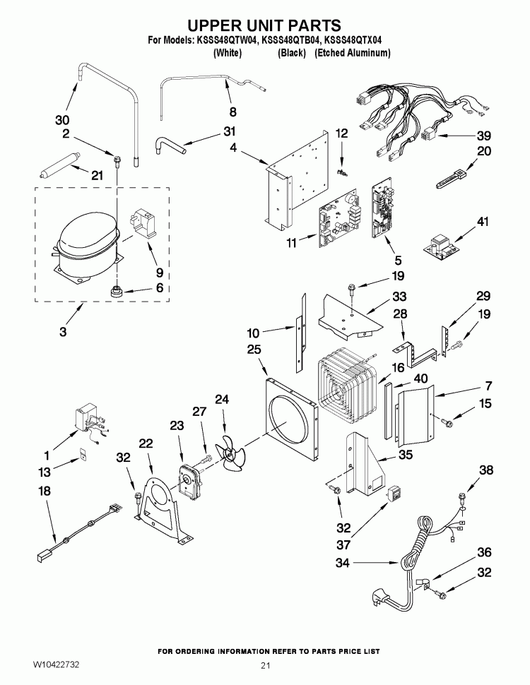 UPPER UNIT PARTS Diagram and Parts List for KSSS48QTB04  KitchenAid Refrigerator