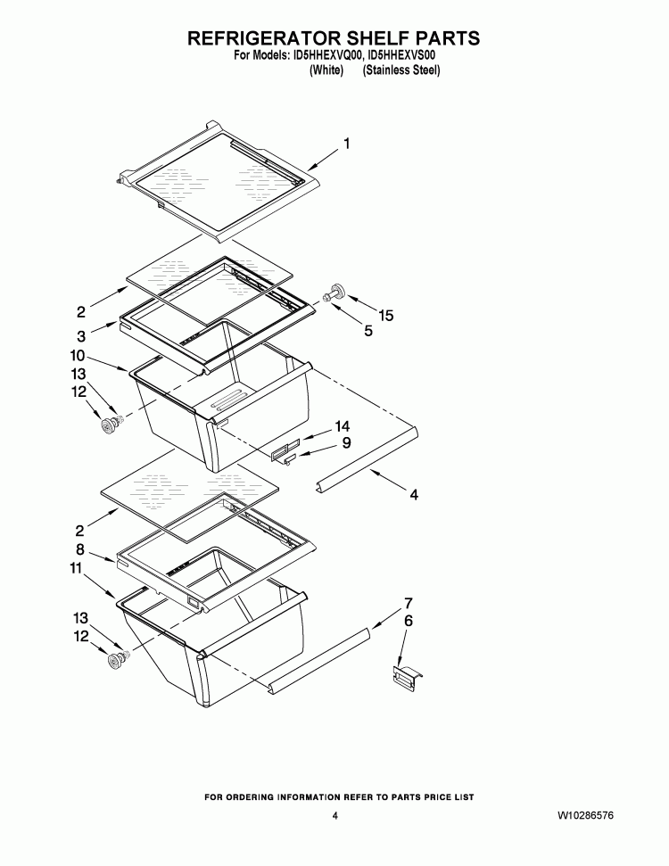 REFRIGERATOR SHELF PARTS Diagram and Parts List for ID5HHEXVQ00  Whirlpool Refrigerator