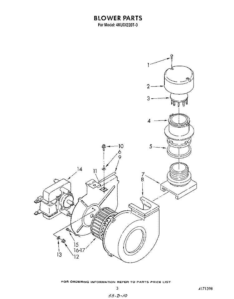 BLOWER Diagram and Parts List for 4KUDI220T0  KitchenAid Dishwasher