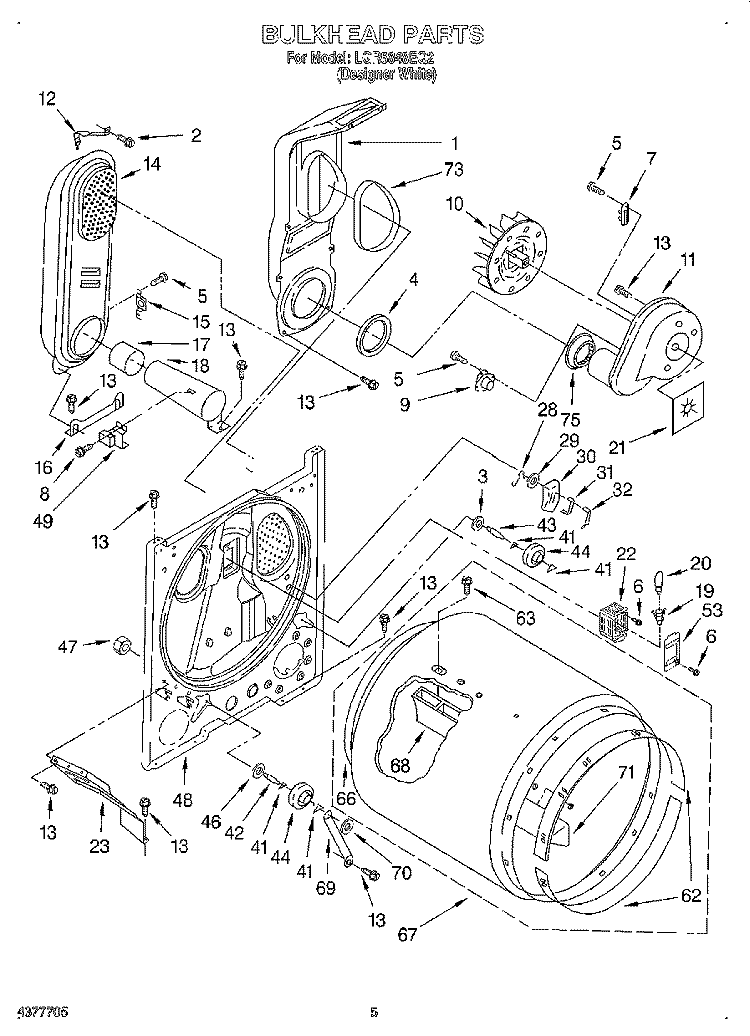 BULKHEAD Diagram and Parts List for LGR5848EQ2  Whirlpool Dryer