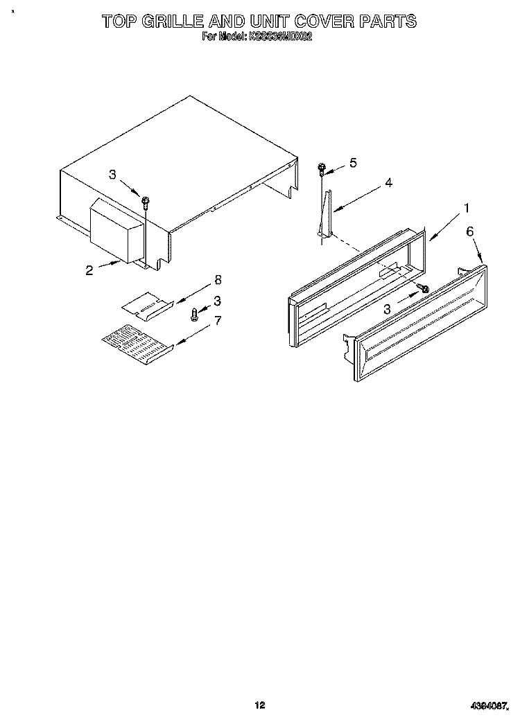 TOP GRILLE AND UNIT COVER Diagram and Parts List for KSSS36MDX02  KitchenAid Refrigerator