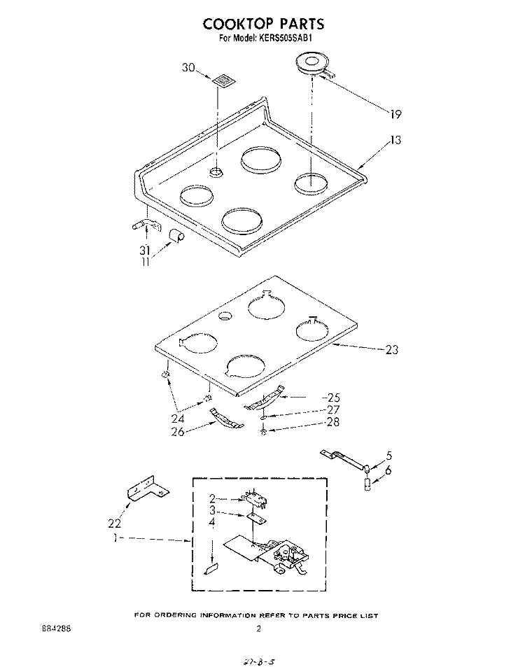 COOK TOP Diagram and Parts List for KERS505SWB1  KitchenAid Range