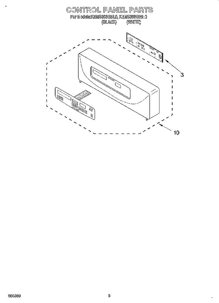 CONTROL PANEL Diagram and Parts List for KEMS308GBL0  KitchenAid Microwave Oven Combo