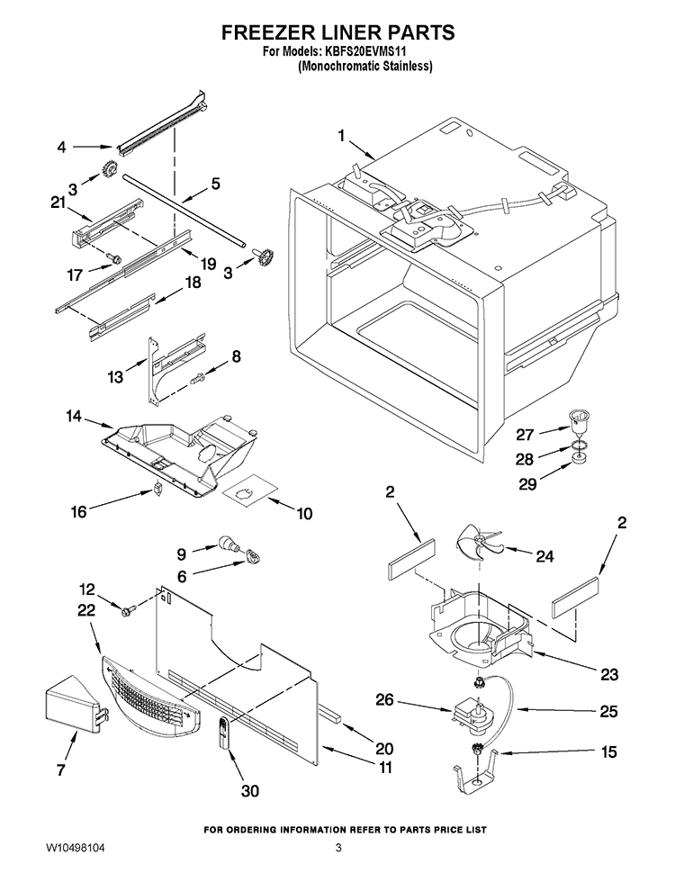 FREEZER LINER PARTS Diagram and Parts List for KBFS20EVMS11  KitchenAid Refrigerator