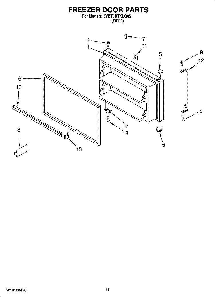 FREEZER DOOR PARTS, OPTIONAL PARTS Diagram and Parts List for 5VET3DTKLQ05  Whirlpool Refrigerator