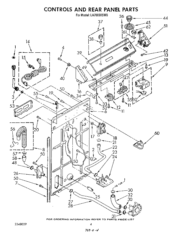 CONTROLS AND REAR PANEL Diagram and Parts List for LA7000XSW0  Whirlpool Washer