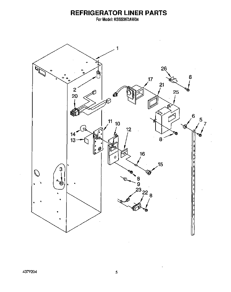 REFRIGERATOR LINER Diagram and Parts List for KSSS36DAW04  KitchenAid Refrigerator