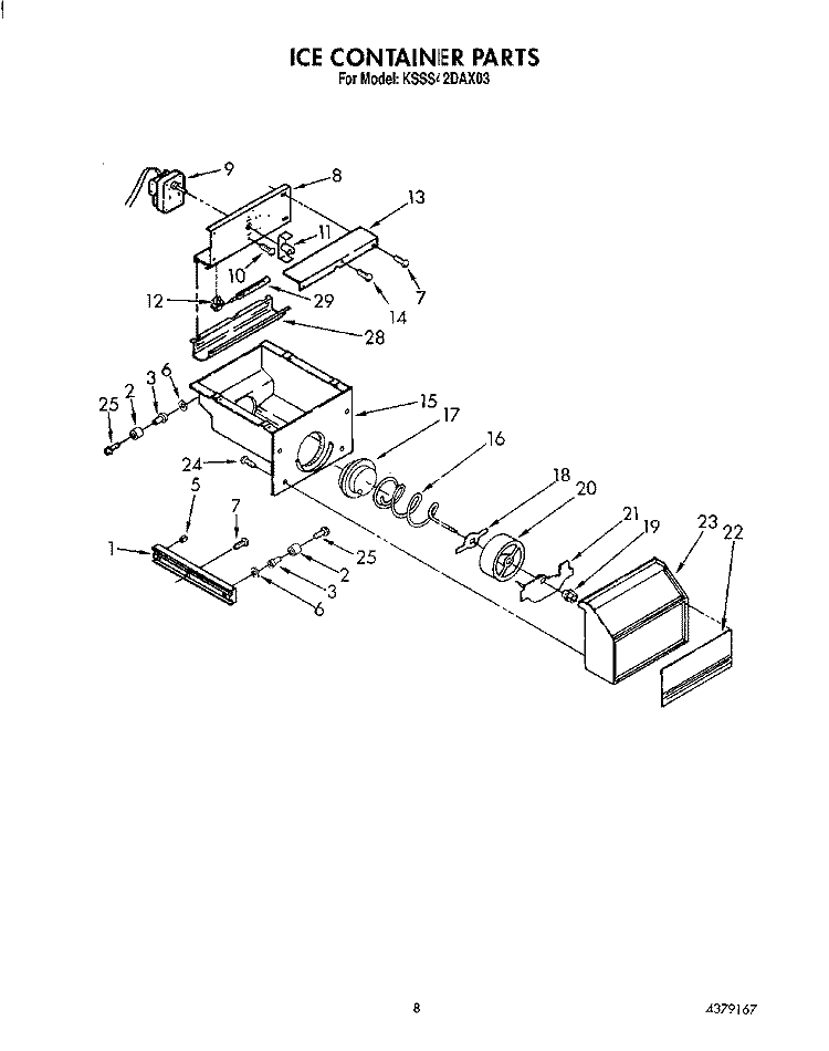 ICE CONTAINER Diagram and Parts List for KSSS42DAX03  KitchenAid Refrigerator