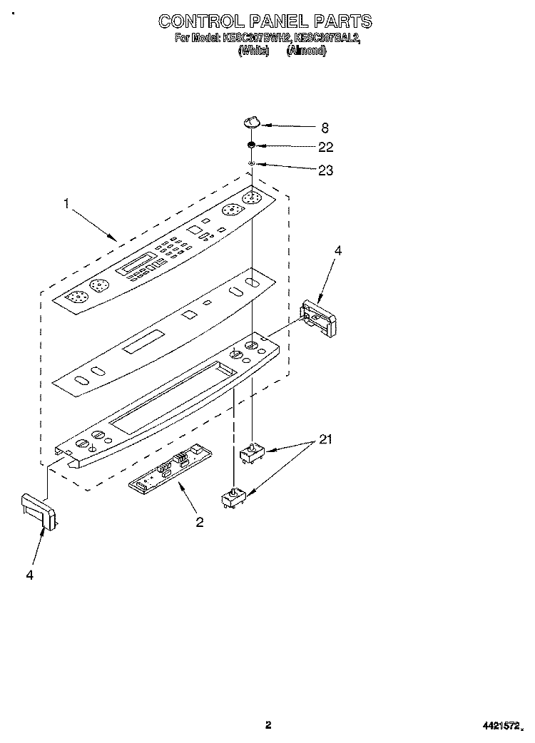 CONTROL PANEL Diagram and Parts List for KESC307BAL2  KitchenAid Range