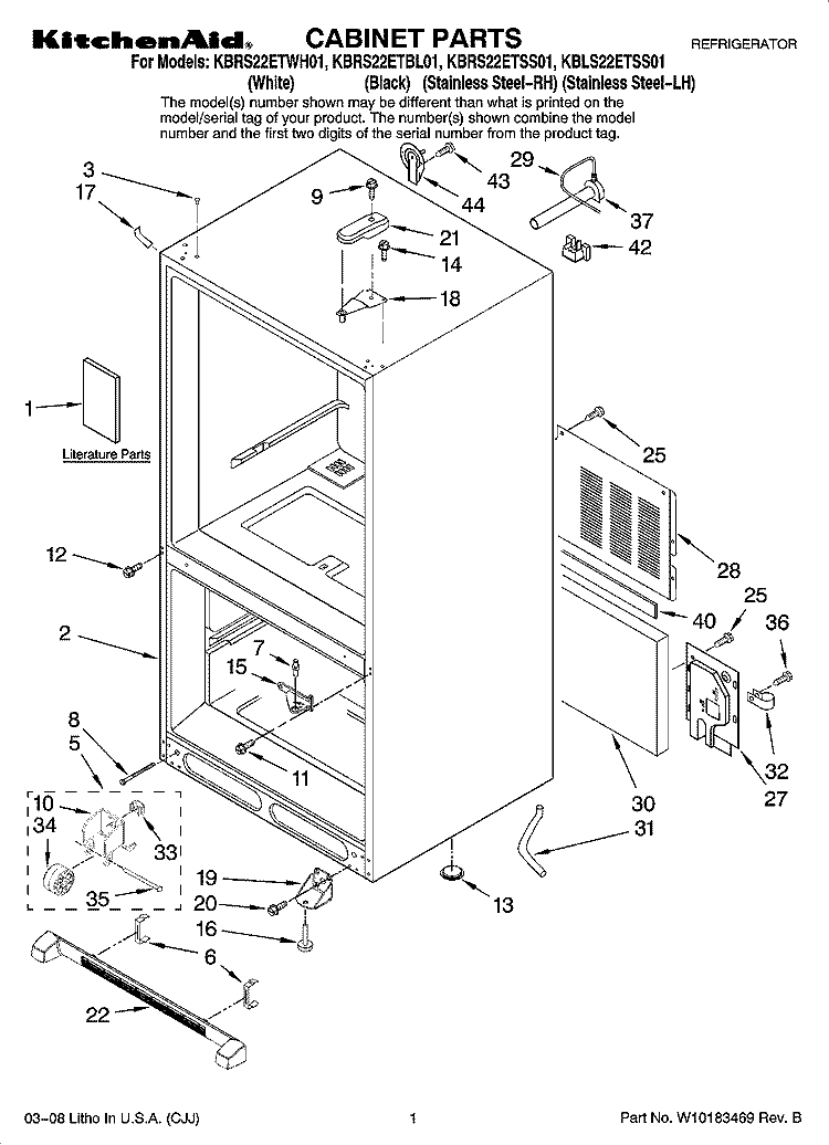 CABINET PARTS Diagram and Parts List for KBLS22ETSS01  KitchenAid Refrigerator