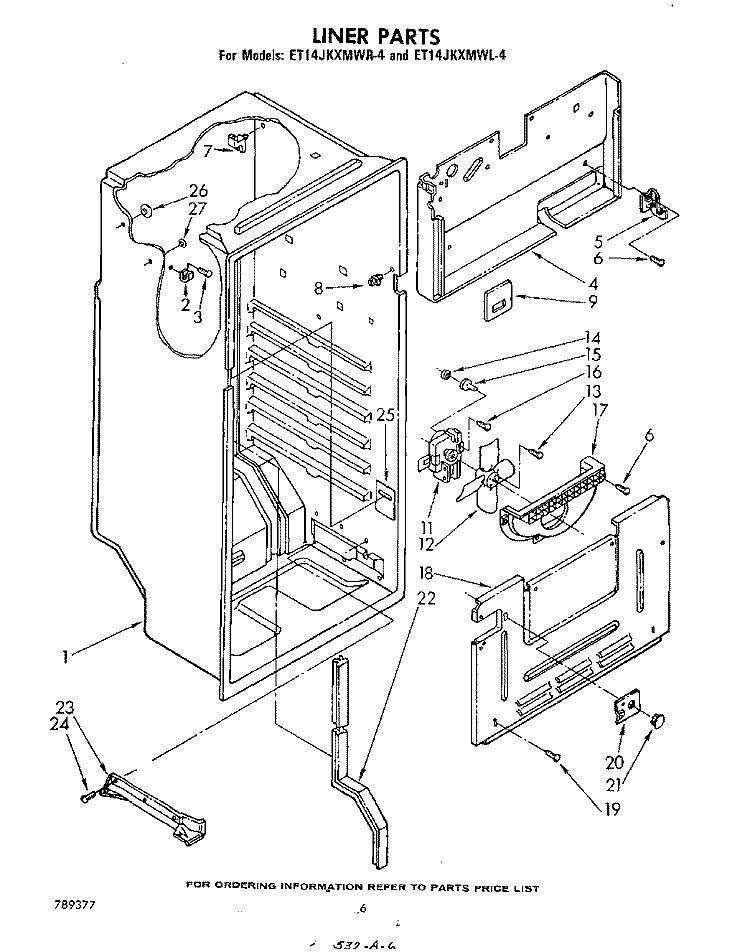 LINER , LIT/OPTIONAL Diagram and Parts List for ET14JKXMWR4  Whirlpool Refrigerator