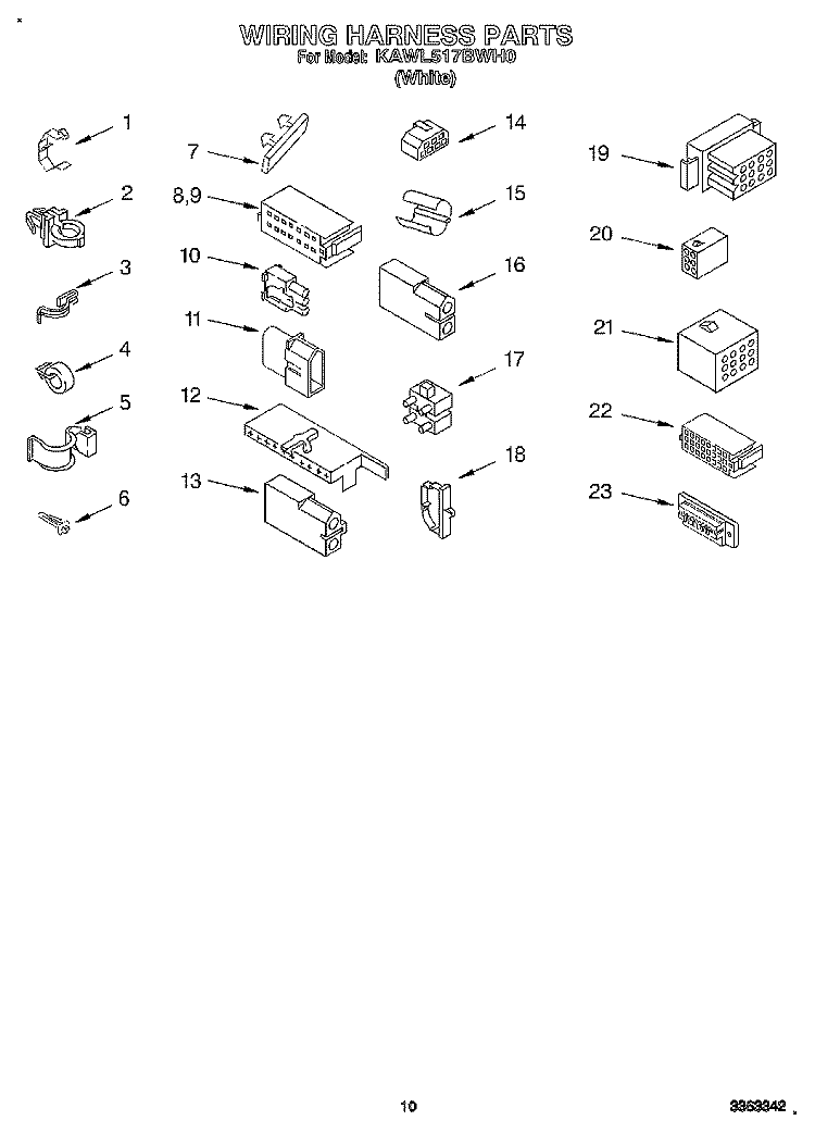 WIRING HARNESS Diagram and Parts List for KAWL517BWH0  KitchenAid Washer