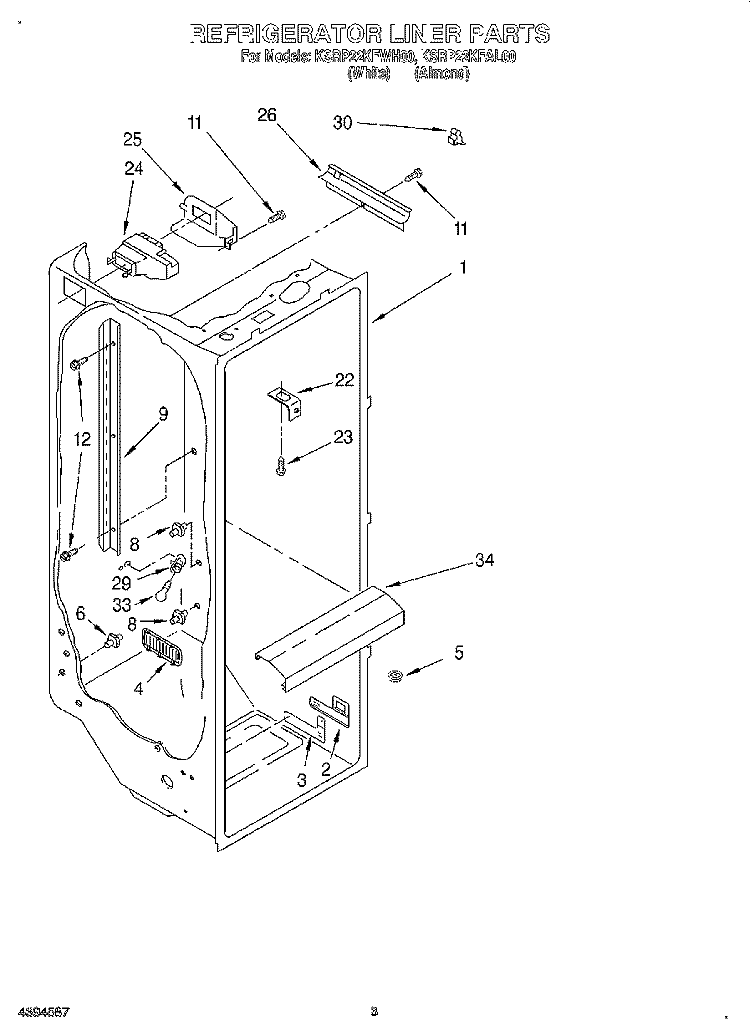 REFRIGERATOR LINER Diagram and Parts List for KSRP22KFAL00  KitchenAid Refrigerator