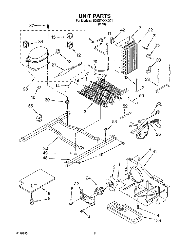 UNIT Diagram and Parts List for ED0GTKXKQ01  Whirlpool Refrigerator
