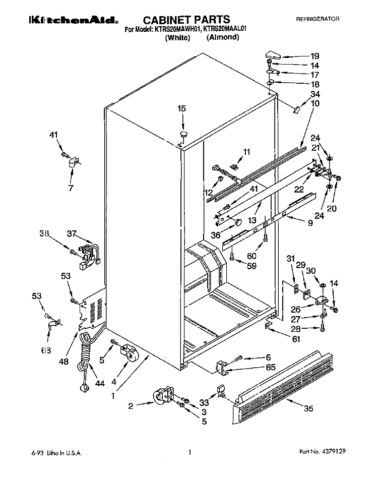 CABINET Diagram and Parts List for KTRS20MAWH01  KitchenAid Refrigerator
