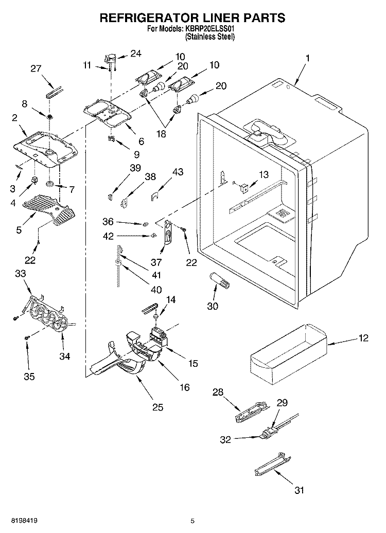 REFRIGERATOR LINER PARTS Diagram and Parts List for KBRP20ELSS01  KitchenAid Refrigerator