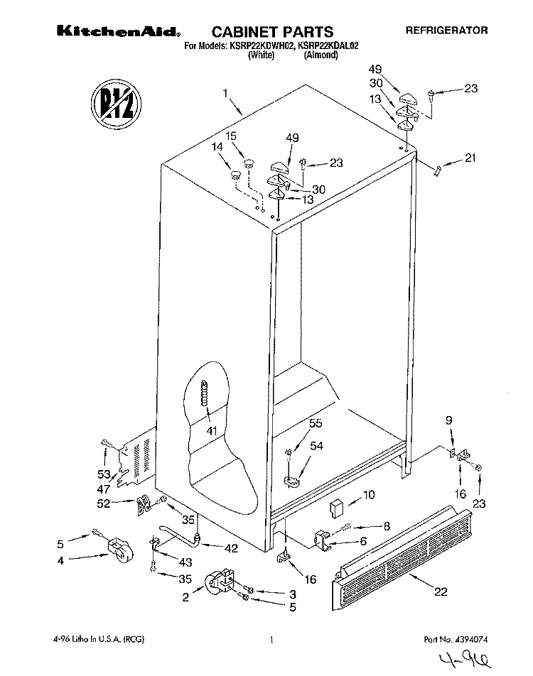 CABINET Diagram and Parts List for KSRP22KDAL02  KitchenAid Refrigerator