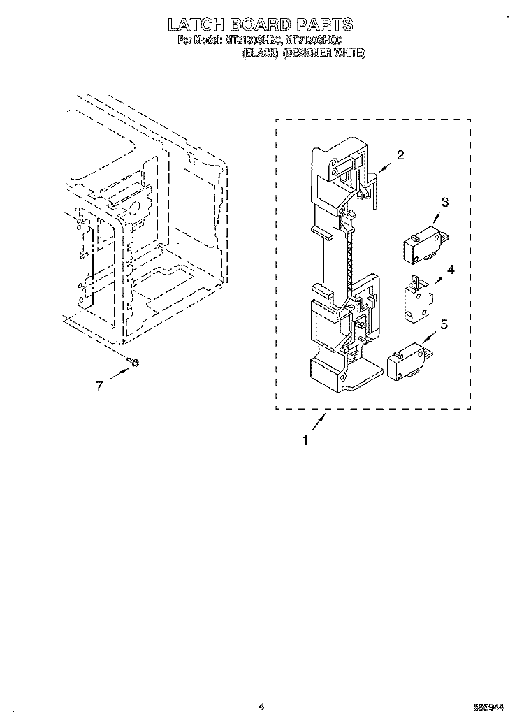 LATCH BOARD Diagram and Parts List for MT3130SHQ0  Whirlpool Microwave