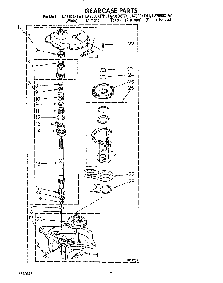 GEARCASE Diagram and Parts List for LA7800XTM1  Whirlpool Washer