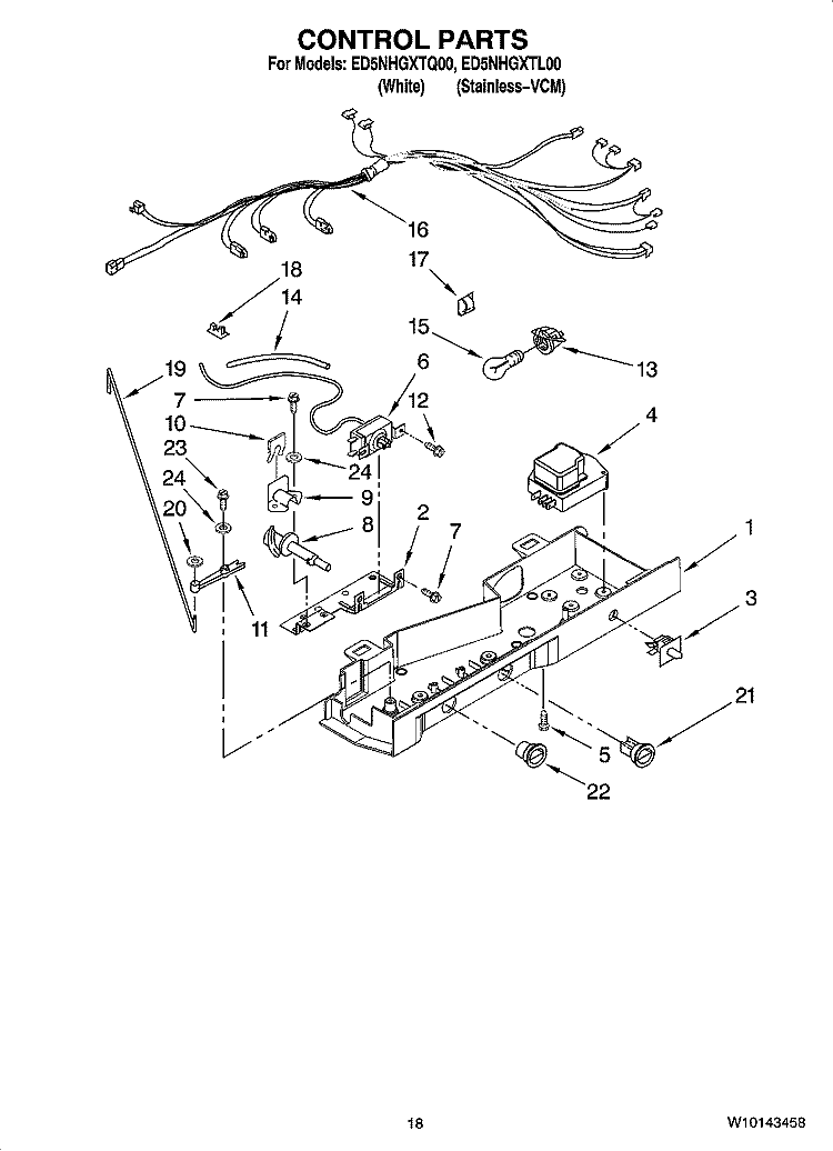 CONTROL PARTS Diagram and Parts List for ED5NHGXTQ00  Whirlpool Refrigerator