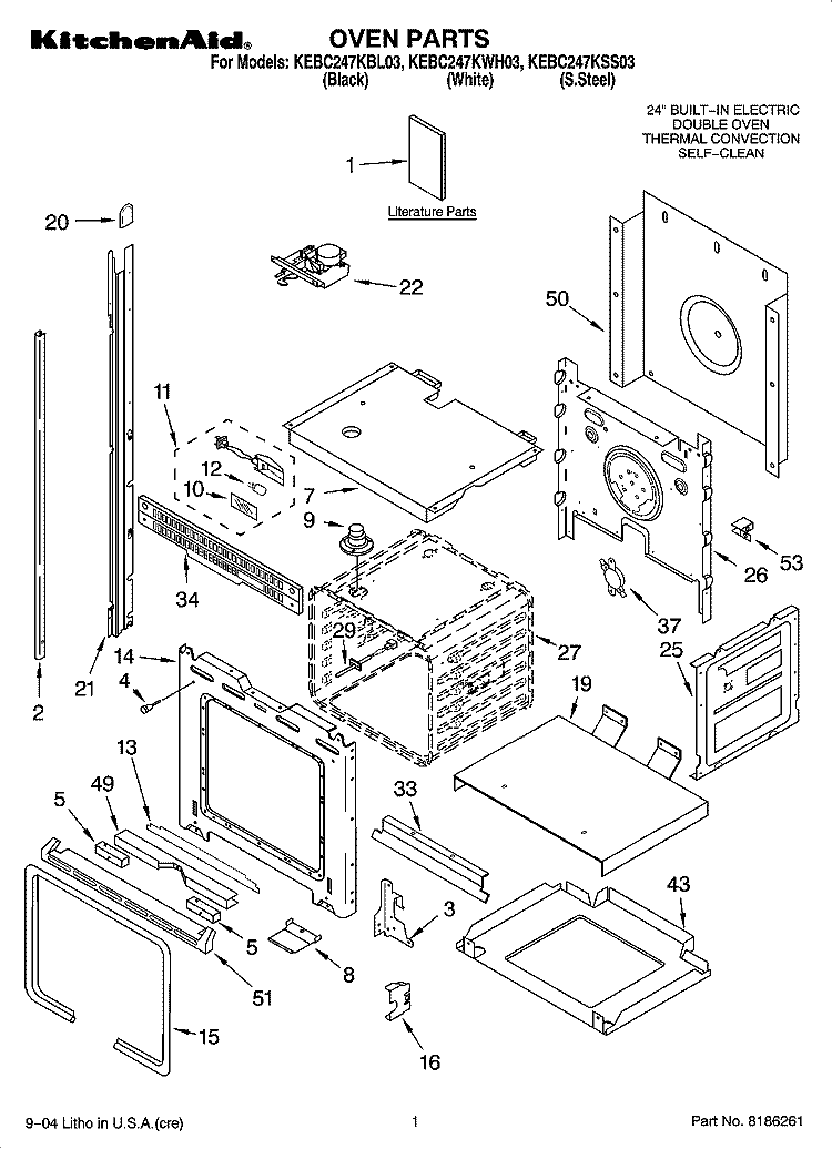 OVEN PARTS Diagram and Parts List for KEBC247KBL03  KitchenAid Wall Oven