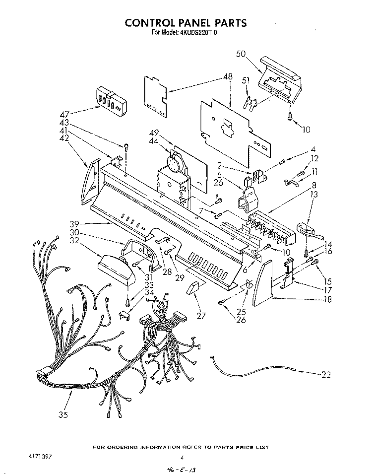 CONTROL PANEL , LITERATURE AND OPTIONAL Diagram and Parts List for 4KUDS220T0  KitchenAid Dishwasher