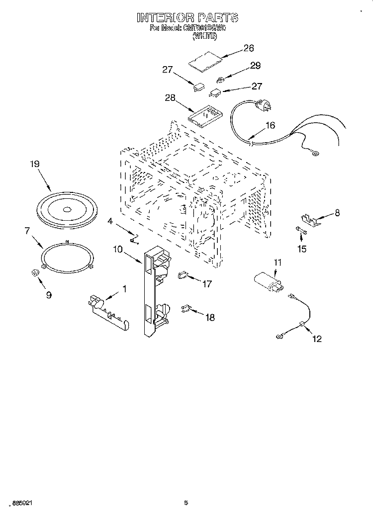 INTERIOR Diagram and Parts List for CMT061SGW0  Whirlpool Microwave