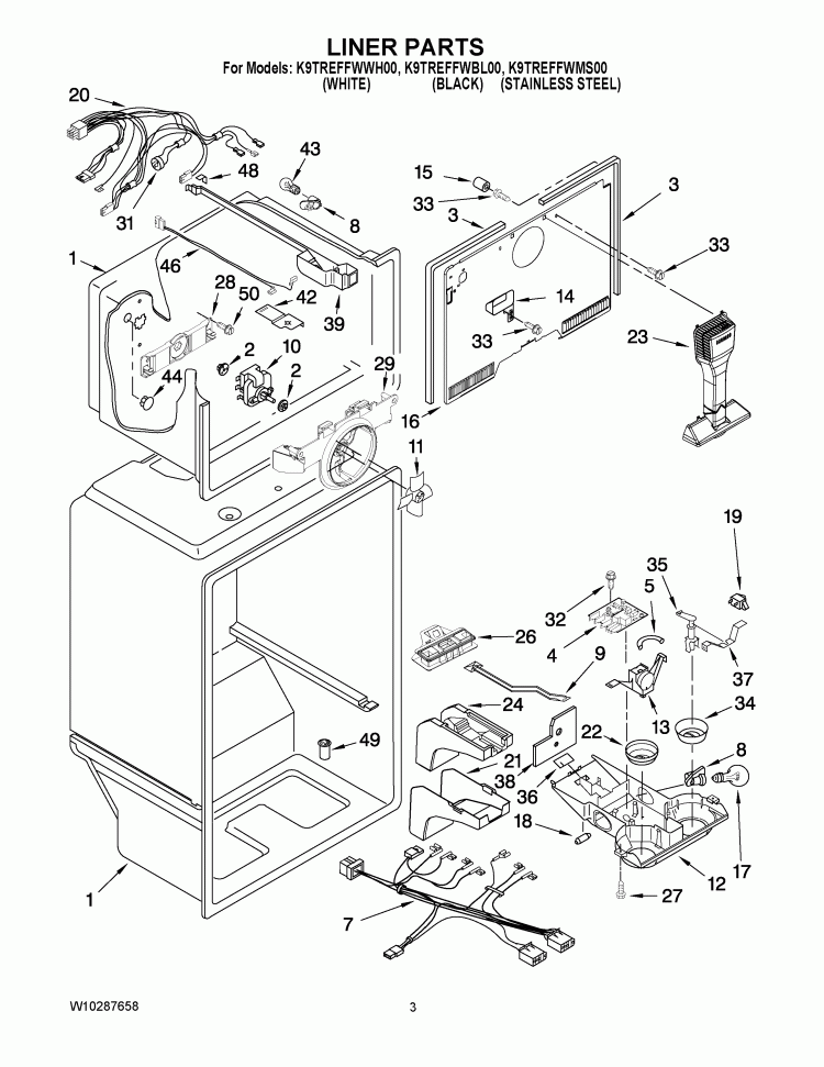 LINER PARTS Diagram and Parts List for K9TREFFWMS00  KitchenAid Refrigerator