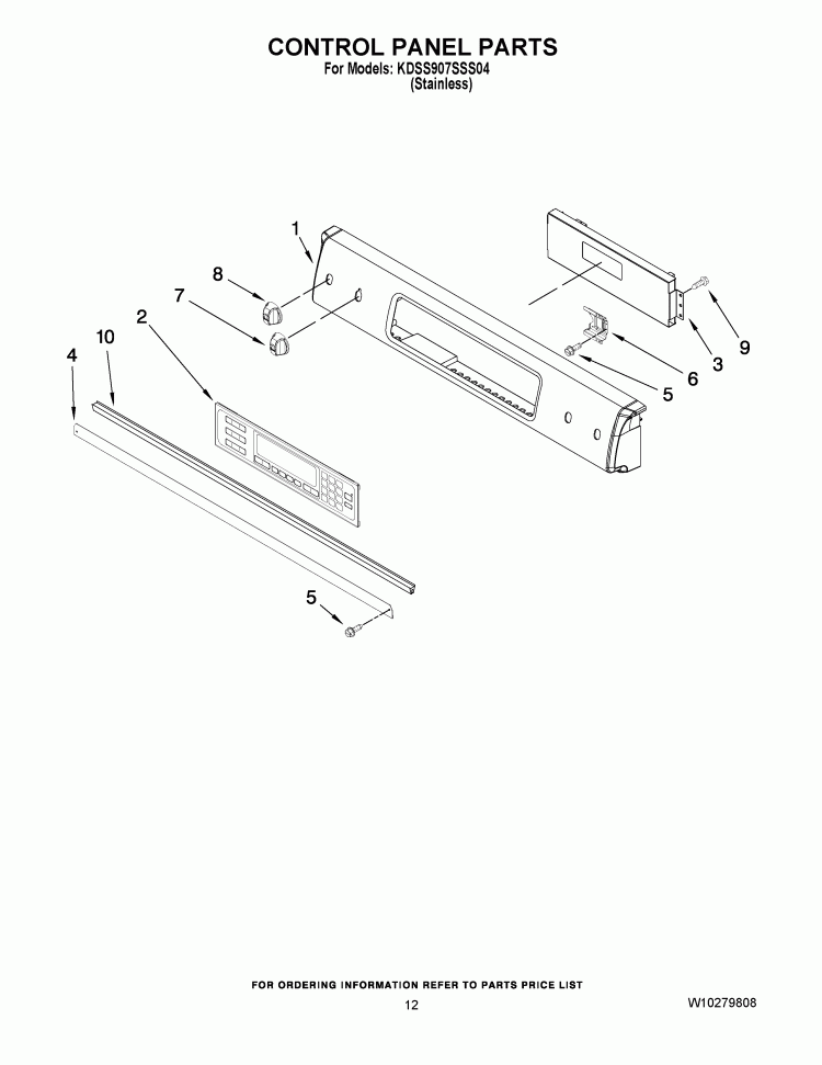 CONTROL PANEL PARTS Diagram and Parts List for KDSS907SSS04  KitchenAid Range