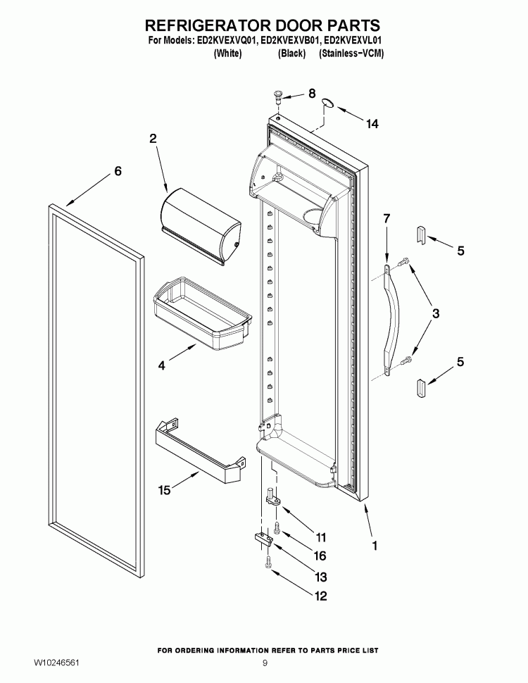 REFRIGERATOR DOOR PARTS Diagram and Parts List for ED2KVEXVB01  Whirlpool Refrigerator