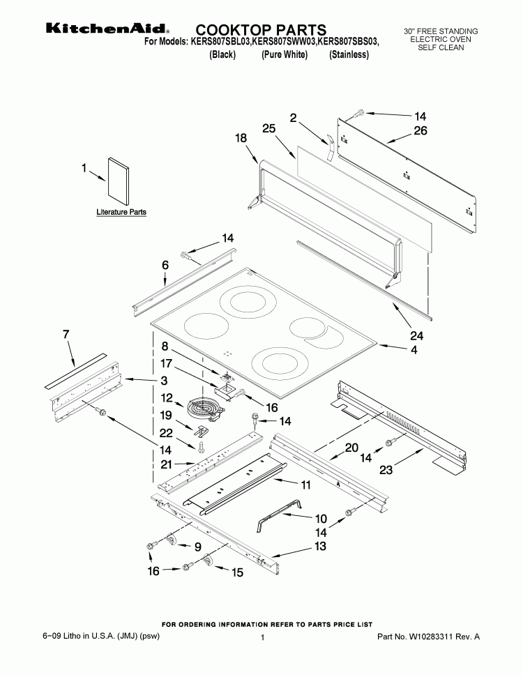 COOKTOP PARTS Diagram and Parts List for KERS807SBS03  KitchenAid Range