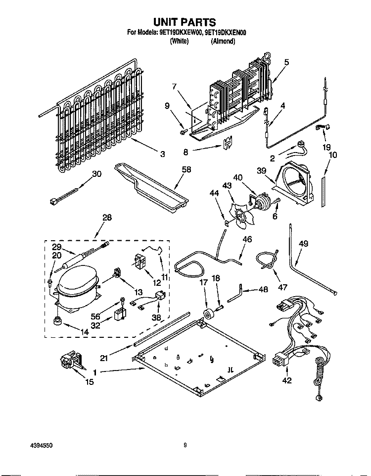 UNIT Diagram and Parts List for 9ET19DKXEN00  Whirlpool Refrigerator